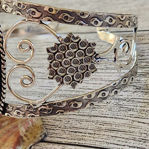 Wide Silver Cuff, Ancient Echoes Miriam Stone Cuff Bracelet - Picture 4 of 10